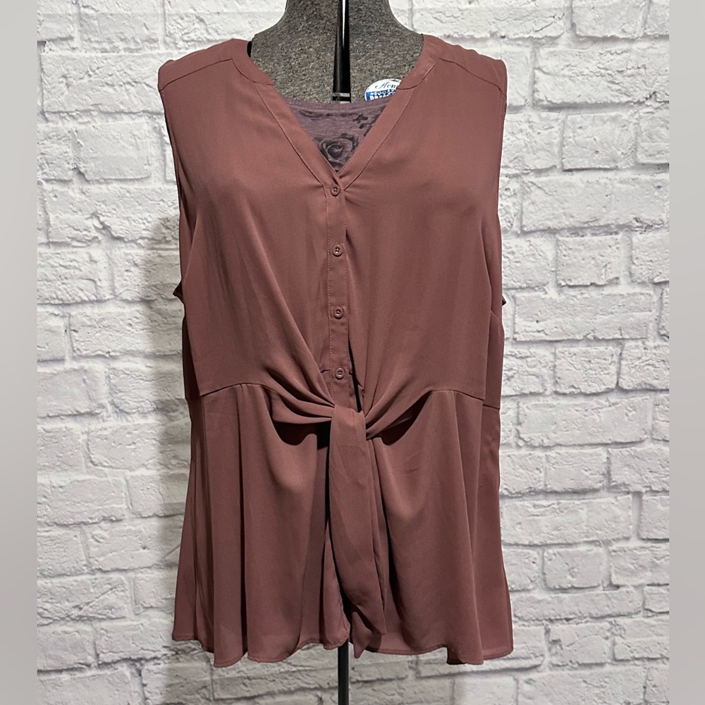 Torrid peplum georgette button front/tie front blouse mauve - Picture 3 of 5